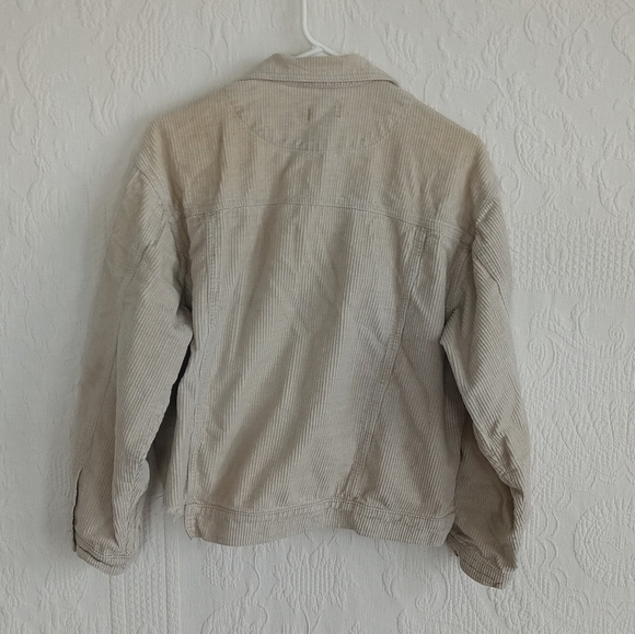 POL Beige Corduroy Jacket Crop Fringe Gray Button Down Oversized Distressed Cool - Picture 9 of 10